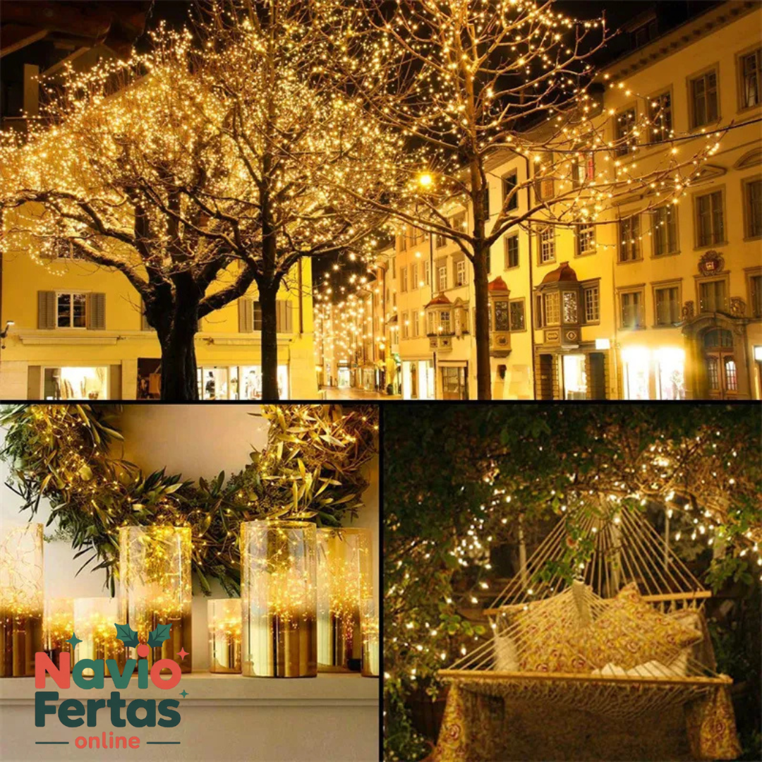 LUCES LED DECORATIVA CON PANEL SOLAR 25 METROS - DORADO