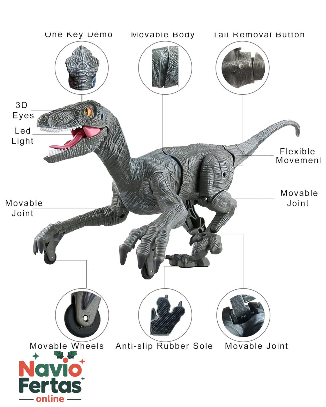 Dinosaurio Velociraptor de juguete a control remoto con movimiento realista y efectos de sonido | Azul