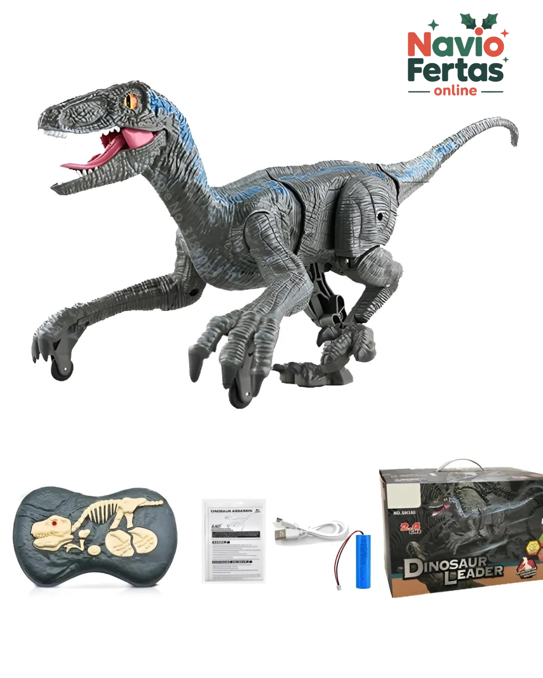 Dinosaurio Velociraptor de juguete a control remoto con movimiento realista y efectos de sonido | Azul