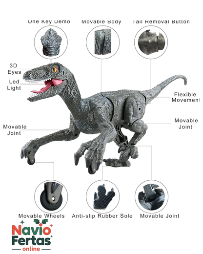 Dinosaurio Velociraptor de juguete a control remoto con movimiento realista y efectos de sonido | Azul